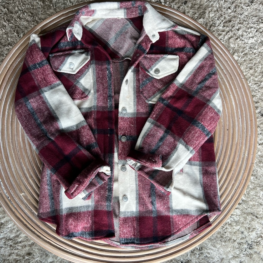 Plaid Shacket in Red and Cream
